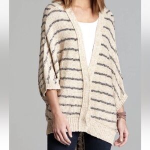 Free People Cardigan Rabbit in the Moon Striped Beige Navy Women's Sweater XS